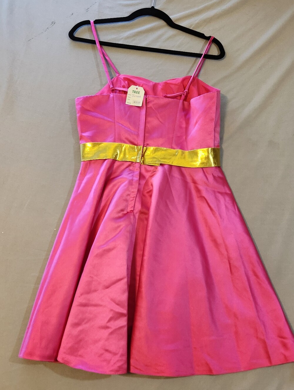 Pink Satin Party Dress with Gold Tone Bow - Picture 5 of 9